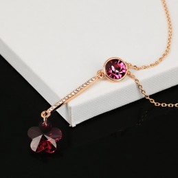 Collier Fleur Rouge Framboise Cristal Swarovski Eléments