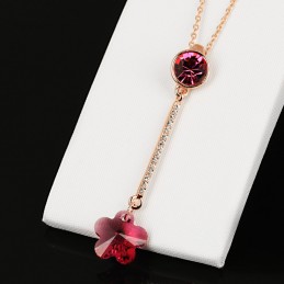 Collier Fleur Rouge Framboise Cristal Swarovski Eléments