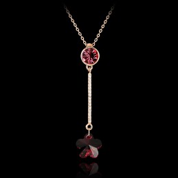 Collier Fleur Rouge Framboise Cristal Swarovski Eléments